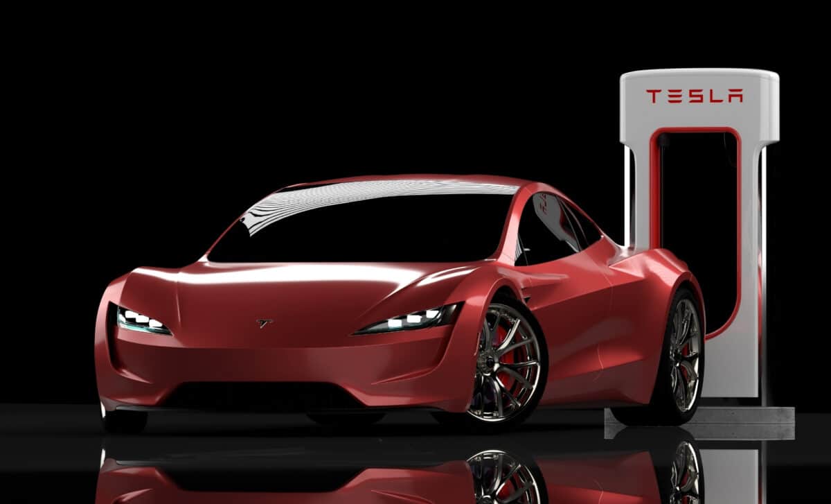 Tesla Roadster with Charger in studio
