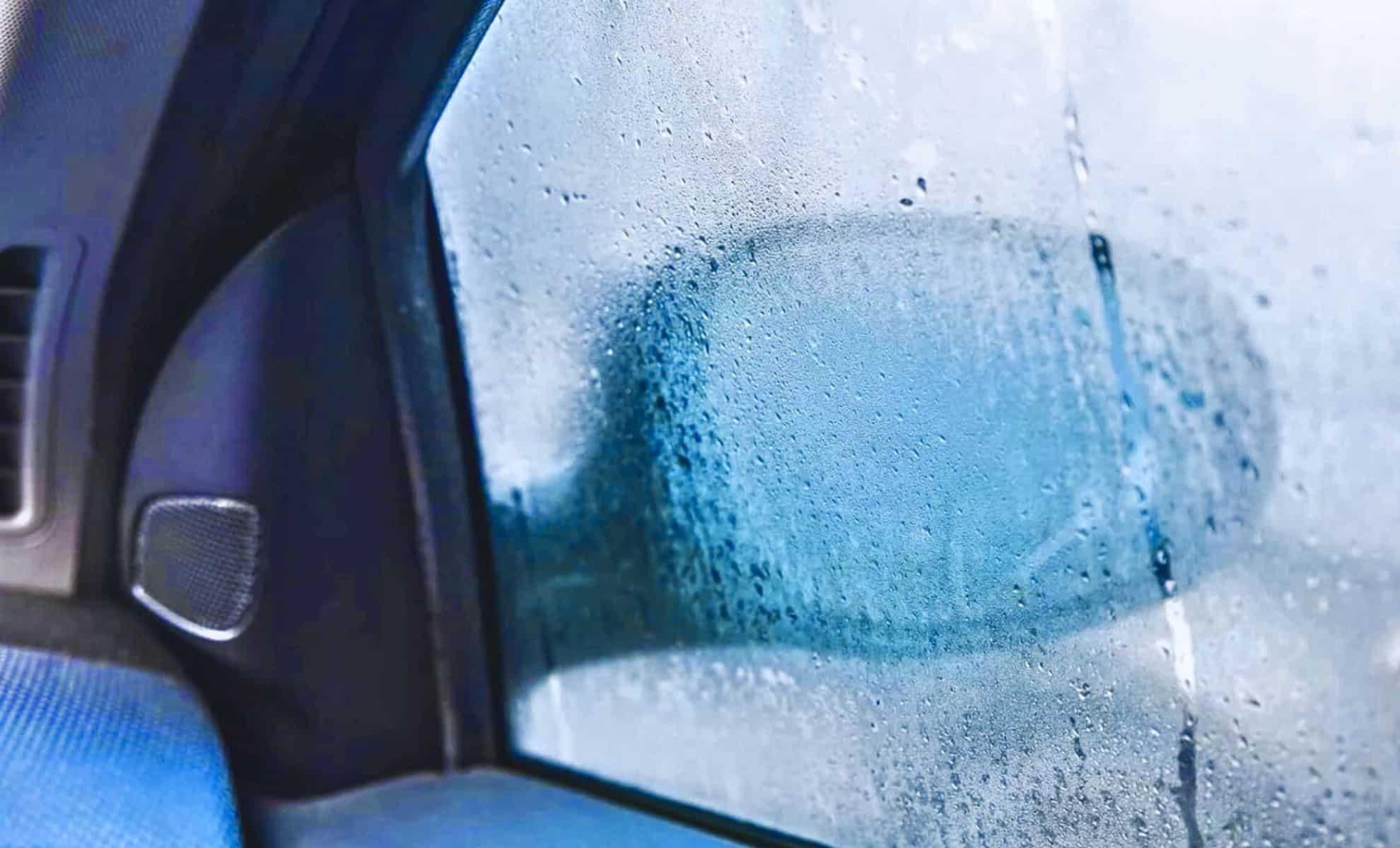 Steamy Car Window On A Autumn Rainy foggy Day
